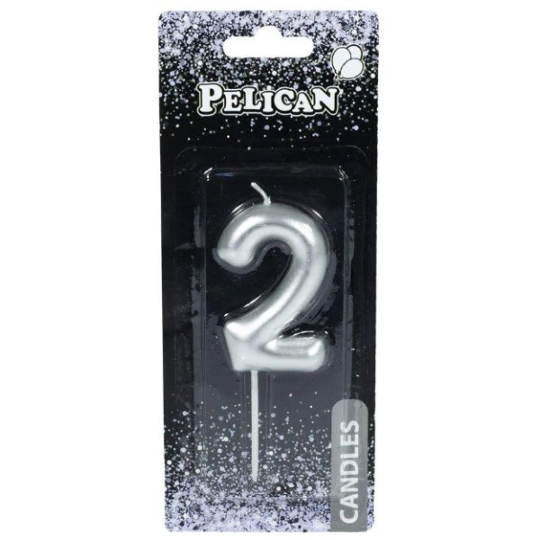 Свеча в торт  Цифра-2 серебро 6см (1) (12) (600) 866022 Pelican