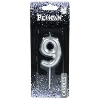 Свеча в торт  Цифра-9 серебро 6см (1) (12) (600) 866029 Pelican