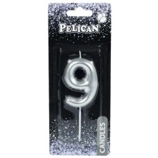 Свічка в торт Цифра-9 срібло 6см (1) (12) (600) 866029 Pelican