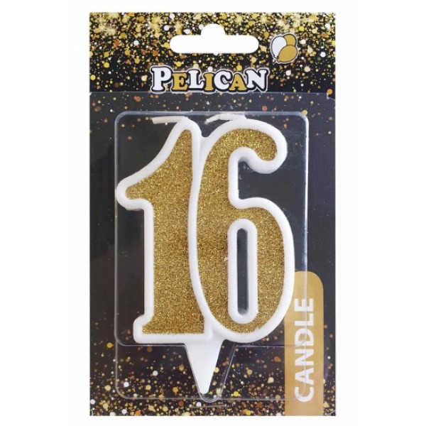 Свічка ювілейна 16 років, 7см золото (1) (32) №867116Pelican