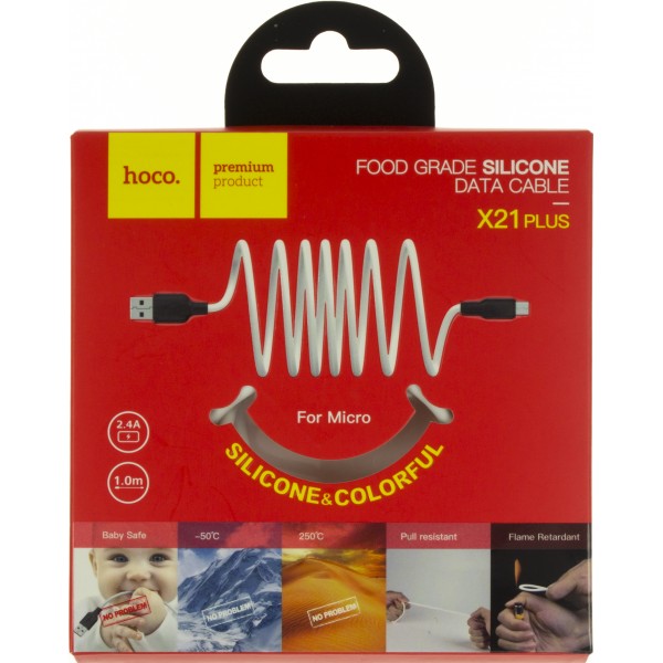 Кабель USB > microUSB HOCO X21 Silicone 1 м black/white  