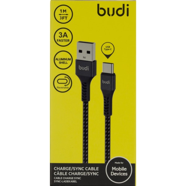 Кабель USB > Type-C Budi 2.4A 1 м black Breidon №DC210T  