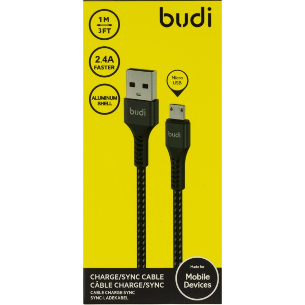 Кабель USB > microUSB Budi 2.4 A 1 м Black Breidon №M8J210M/DC210M1B