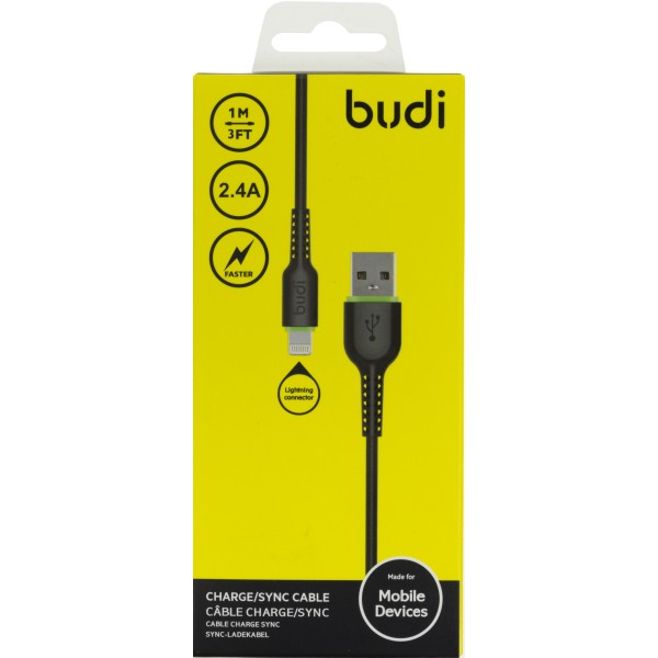 Кабель USB > освітлення Budi 2.4 A 1м Black Breidon №M8J158L-BLK