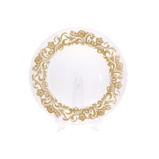  Тарілка скло сервірувальна 33 см, прозора із золотим візерунковим кантом Bonadi (12) №587-043