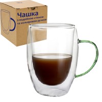  Чашка керамічна 250 мл з подвійною стінкою та кольоровою ручкою S&T (1) (36) №202-27