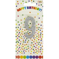  Свеча в торт Цифра-9 серебро на палочке (12)