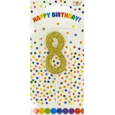 Свічка в торт Цифра-8 золото на паличці (12)  