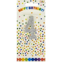  Свеча в торт Цифра-4 серебро на палочке (12)