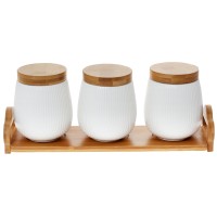 Набір банок для сип. прод. керам. "Naturel" 3шт 0,6л на бамбук. підст. №289-394/Bonadi/
