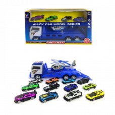 Трейлер інер-ий 29см,вертоліт-поліція,машинки 4шт,3види,в кор-ці,30х16х9см №CY-230(36)