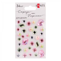 Стрази та перлини самокл. "Santi" "Mix" рожеві,салатові, 34шт №742995(12)