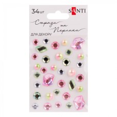 Стрази та перлини самокл. "Santi" "Mix" рожеві,салатові, 34шт №742995(12)