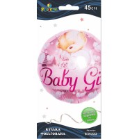 Кулька повітр. фольгована "Baby Girl ведмедики рожева" 45см №835222/Pelican/(1)