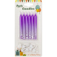 Свічка в торт 6шт+6підсв. "Мармур" бузкова №1482(24)