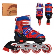 Ролики розсувні р.31-34,алюм. рама,шнурівка+бакля,колеса ПУ 64мм,черв.,в кор-ці №A4145-S-R