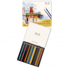 Олівці кольор. аквар. 24 кольор. "Muse" №103M-24 з пензликом та точилкою,метал. кор-ка(10)