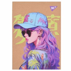 Блокнот А6 80арк. кліт. білила,крафт Anime girl №152003/Yes/(3)