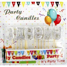 Свічки-літери "З днем народження" срібло,присипка(34)