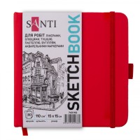 Скетчбук 80/110 150х150мм тв.обкл. PU, червоний №743192/Santi/(16)