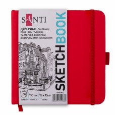 Скетчбук 80/110 150х150мм тв.обкл. PU, червоний №743192/Santi/(16)