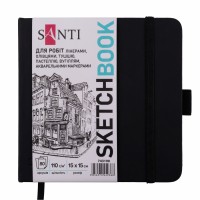 Скетчбук 80/110 150х150мм тв.обкл. PU, чорний №743190/Santi/(16)