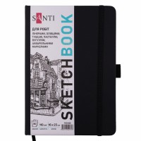 Скетчбук 80/110 160х230мм тв.обкл. PU, чорний №743185/Santi/(10)