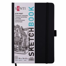 Скетчбук 80/110 160х230мм тв.обкл. PU, чорний №743185/Santi/(10)