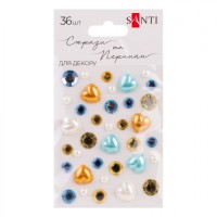 Стрази самокл. "Santi" "Heart mix" блакитні,жовті 36шт №742998(12)