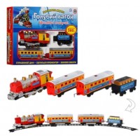 Залізниця на батарейках, музична, світиться блакитний вагон, дим, довжина шляху 380 см, в коробці, 47 х33х7см (12) 7017/615