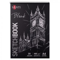 Скетчбук пруж. 20/145 А4 м'яка обкл. чорний блок №743241/Santi/(10)
