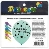 Набір кульок повітр. латексних 12"/30см "Happy Birthday,горошок" 10шт №827028/Pelican/(5)