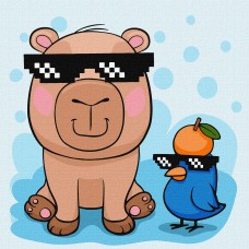 Картини по номерах акрил. для дітей "Капібара і пташка в окулярах" 30х30см №KHO1277/Ідейка