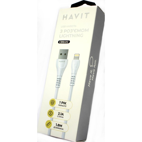 Кабель USB > Lightning Havit HV-CB641C 2.1W 2.1A 1.8м white