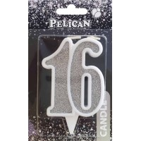 Свічка ювілейна "16" 7см срібло №867216/Pelican/(1)(32)