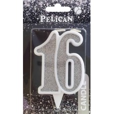 Свічка ювілейна "16" 7см срібло №867216/Pelican/(1)(32)