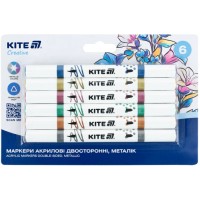 Набір маркерів акрил. двостор. "Kite" Creative №K-1294 6шт мталік