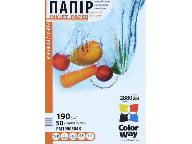 Фотопапір матовий CW 10×15см 190г/м2 PM190-50/PM1900504R 50 аркушів/упаковка