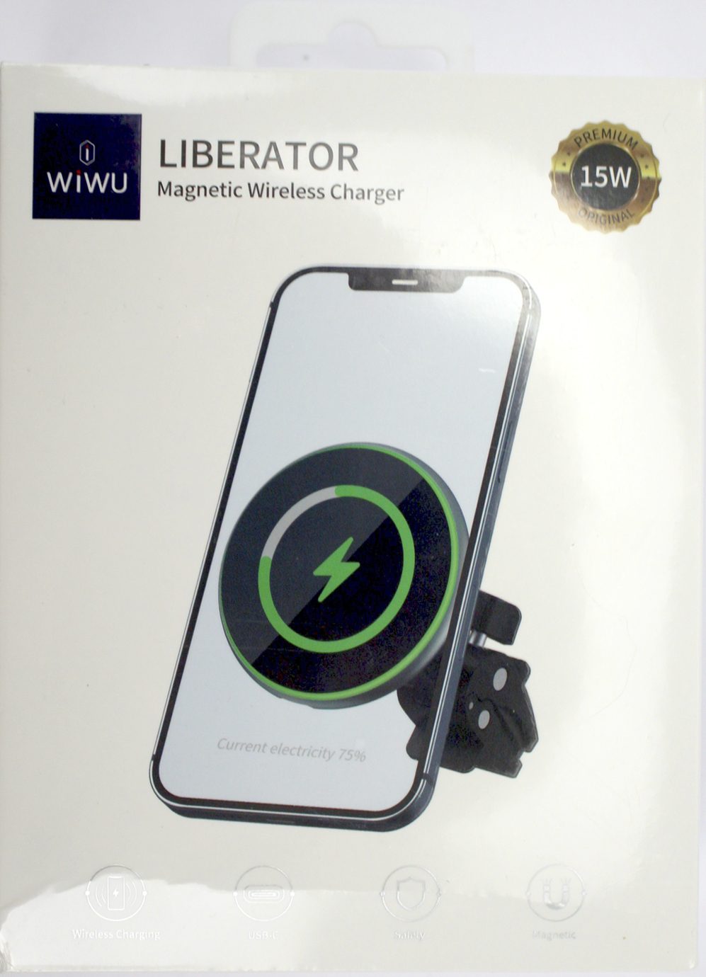 Автотримач Wiwu з бездрот. заряд. LiberatorMagneticWirelessCharger15W Black