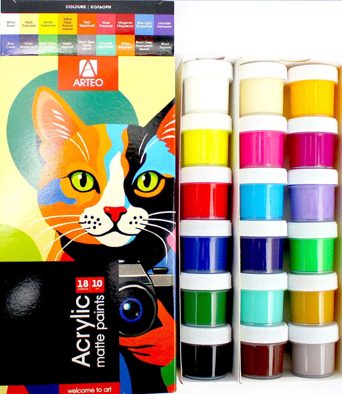 Набір акрилових фарб ColorCat 18×10мл матовий