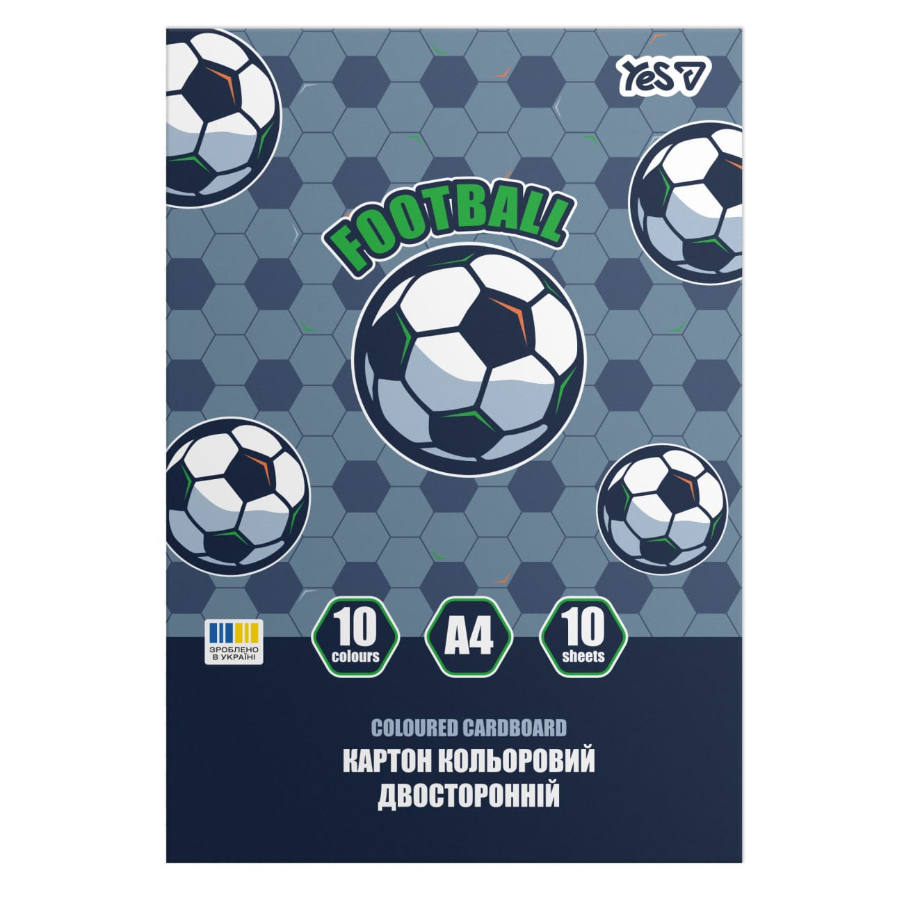 Картон кольоровий А4 двостор.10 аркушів Football