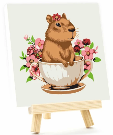 Набір картина за номерами, „Квіткова капібара“, 15×15см, з мольбертом