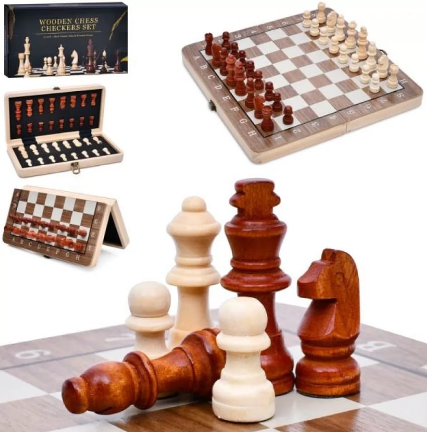 Шахи магнітні 2в1 (шашки) дерев'яні, в коробці, 29,5×15,5×4,5см