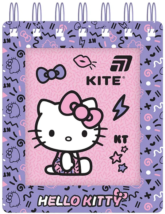 Блокнот пруж. А6 80 аркушів клітинка картонний обкладинка вирубка «Hello Kitty»