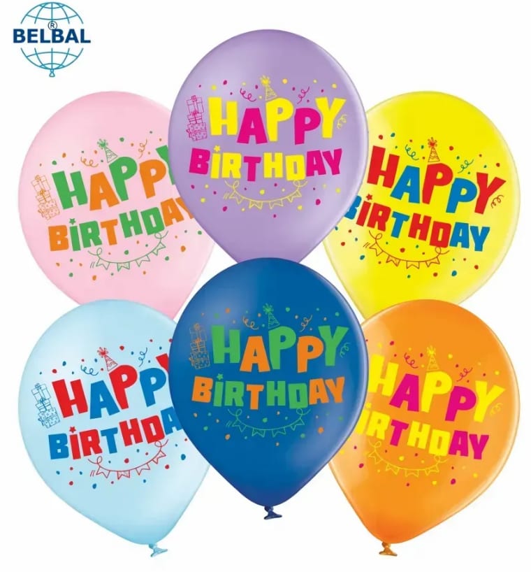 Кулька повітряна латексна 12″/30см «Happy Birthday» Веселе свято, мікс