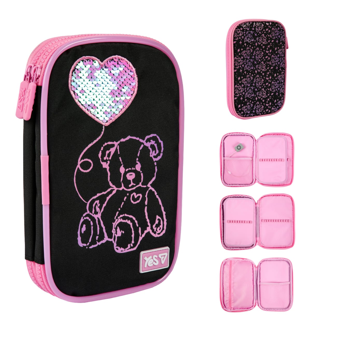 Пенал «Yes» Pink Bear м'який 2 відділення LED /Р-26