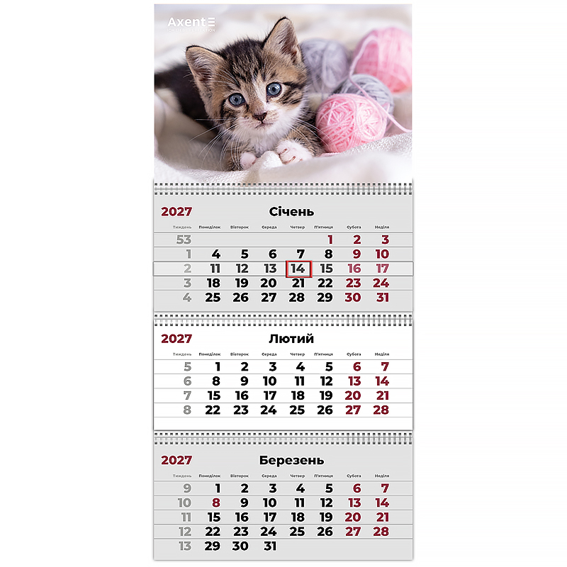 Календар кварт. настін. Cats 1″ 2027,3 пружини