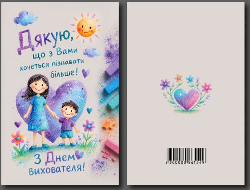 Листівка З Днем вихователя «Серце» 95×150