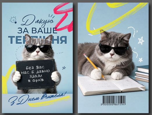 Листівка З Днем вчителя «Кіт» 95×150