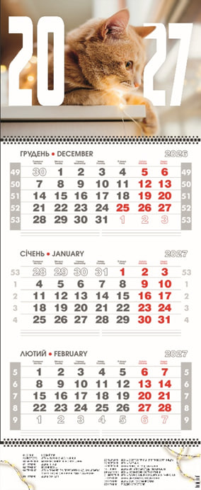 Календар кварт. настін. «Котик» 2027,3 пружини